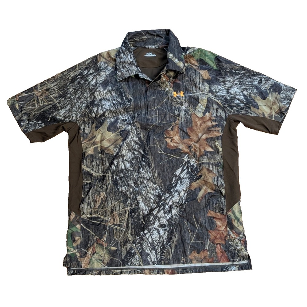 Under Armour Mossy Oak Break-Up Polo Shirt Men's Medium Brown Camo Hunting